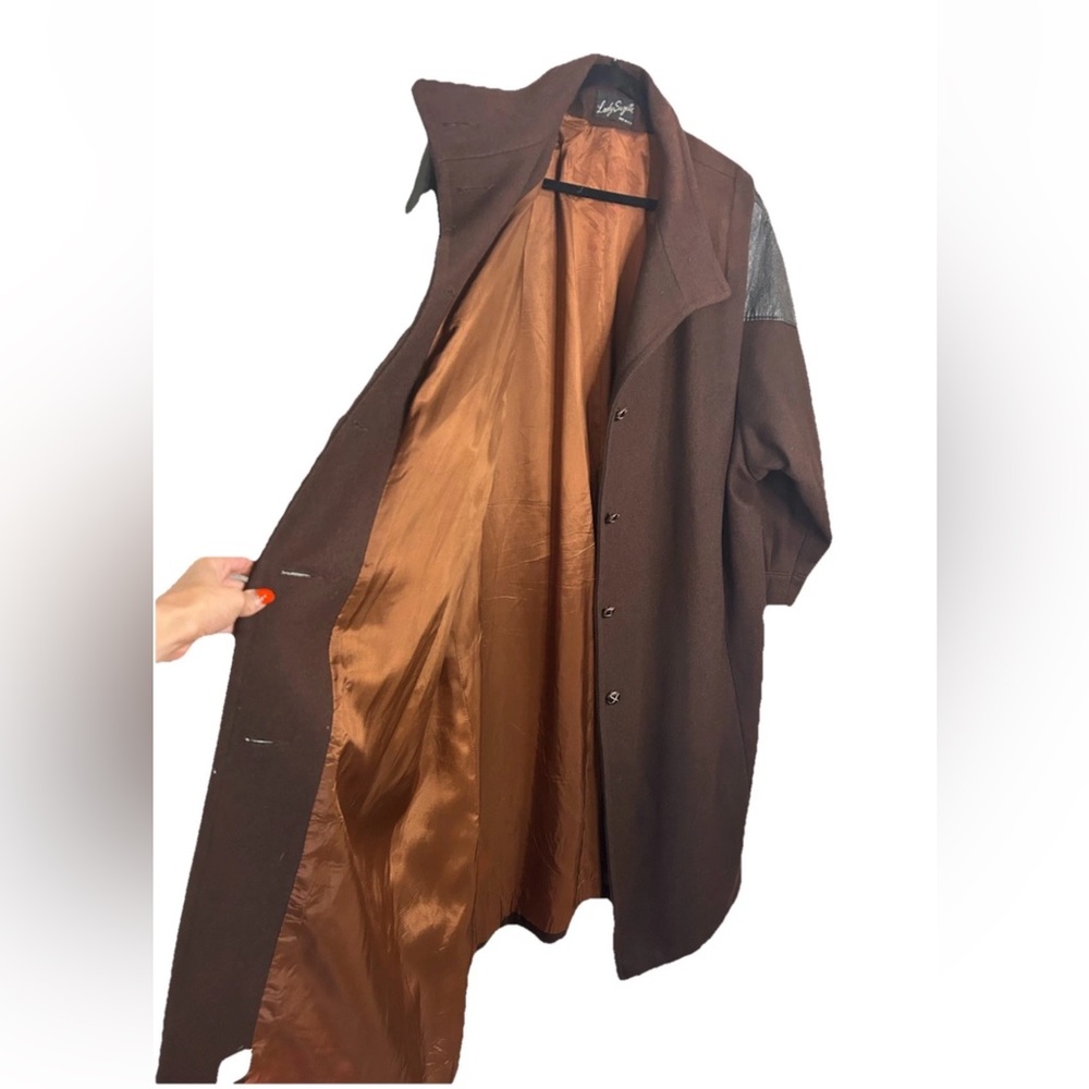 VTG Womens Brown Wool & Leather Maxi Duster Coat USA Oversized 80s XXL Bohemian - Picture 4 of 16